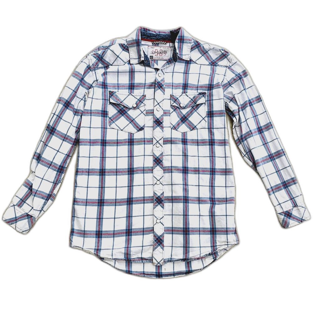 GAP Kids Sz XXL (14-16) Western Button Pearl Snap Plaid Shirt Cowboy Rodeo VTG